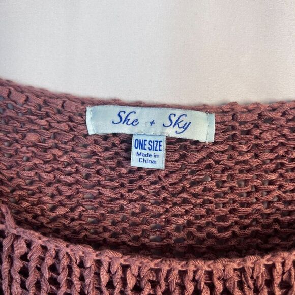 She & Sky Mauve Pink Oversized Destructed Distressed Knit Boho Sweater One Size - Picture 6 of 8